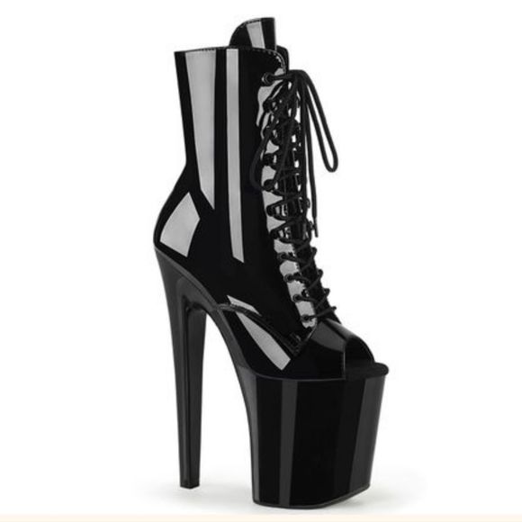 PLEASER Xtreme Black Patent Platform Open-Toe Booties - Size 13 - Picture 1 of 9